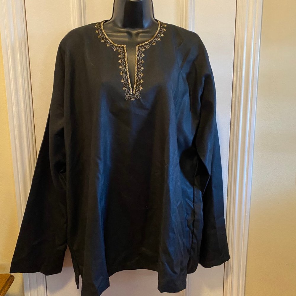 Black Long Sleeve V-Neck Embroidered Tunic Maple Clothing Brand